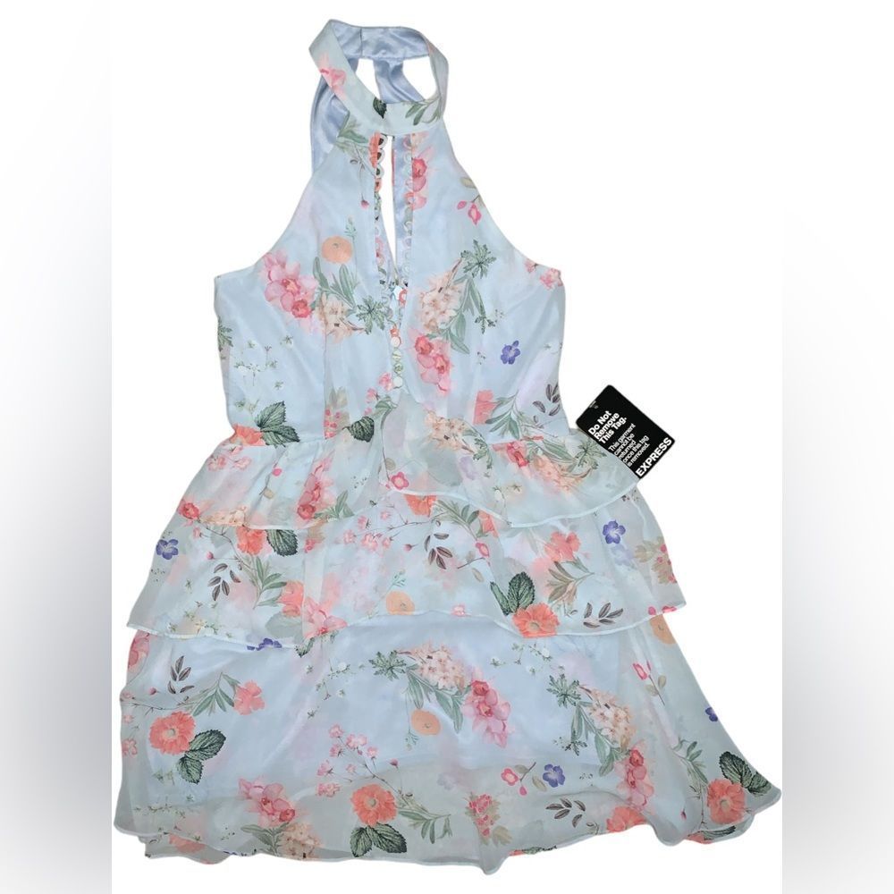 Express, Light Blue Floral & Flowy Dress, Size 2, NWT.